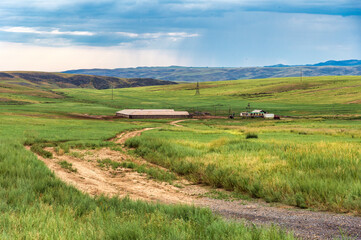landscape with field and blue sky