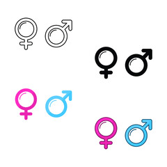 Symbol of woman-man, female-male, boy-girl in heterosexual gender. Couple relationship. Gender symbol in toilet. Male and female symbol icon set.Vector illustration. Design on white background. EPS10.