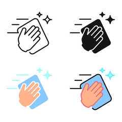 Wipe your hands with a cloth, rag or napkin. Clean hands after washing. Wipe and rag as cleaning or sanitize tool. Hand wiping with cloth icon. Vector illustration. Design on white background. EPS 10