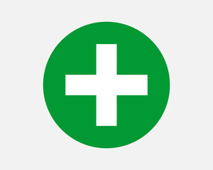 Green plus sign. Vector icon. Cross symbol of safety guidance.