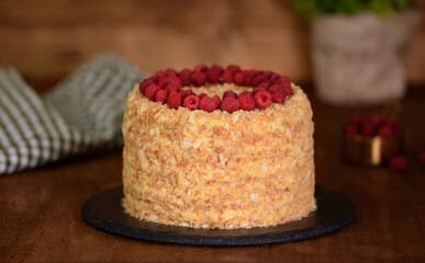 Napoleon cake, russian cuisine layered cake with custard cream.