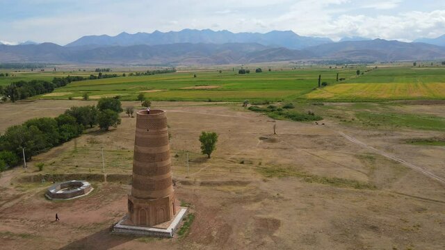 The ruins of the minaret. Burana Tower in Kyrgyzstan. Tokmok.