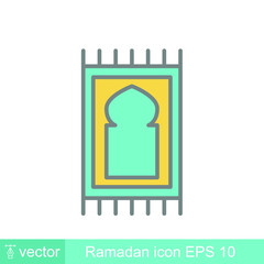 Pray carpet, islamic rug, arabic carpet for muslim prayer. Ramadan karem, eid al-fitr mubarak sign. Prayer mat, sajadah, carpet madan icon. Vector illustration. Design on white background. EPS 10