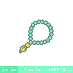 Tasbeeh, muslim Tasbih for glorify, zikir and dua, islamic rosary beads. Prayer ropes, ramadan equipment. prayer beads, tasbih, ramadan icon. Vector illustration. Design on white background. EPS 10