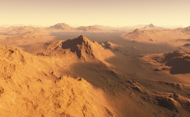 Fototapeta na wymiar Martian dark plains and enormous dark sand dune