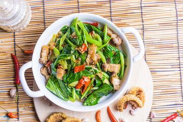 Thai food Stir Fried Kale dinner with family