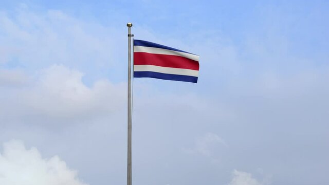 3D, Costa Rica flag waving on wind with blue sky and clouds. Close up of Costa Rican banner blowing smooth silk. Cloth fabric texture ensign background. National day and country occasions concept.-Dan