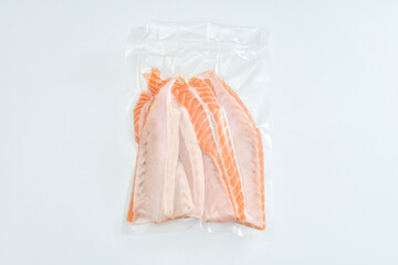Belly salmon packed in vaccum bags ready for sale and can be stored for a long time.