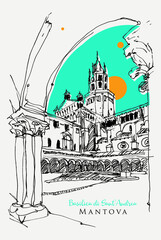 Vector hand drawn sketch illustration of Basilica di Sant'Andrea in Mantua, Italy