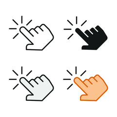 Hand pointer on clicking mouse symbol. Finger mouse cursor illustration for web design. point press button. Hand click icon template. Vector illustration. Design on white background. EPS 10