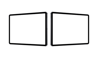 Fototapeta premium Tablet Computers Horizontal Mockups with Blank Screens, Perspective Side View, Isolated on White Background. Vector Illustration