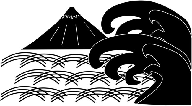 巨大な波と富士山の風景「シルエット」