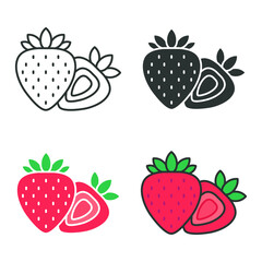 Garden ripe red strawberry fruit. Fresh organic red berry flavour. Strawberry shape symbol . Strawberry Fruit Vector Icon Illustration. Design on white background. EPS 10