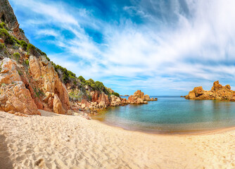 Fantastic view of Li Cossi beach on Costa Paradiso resort.