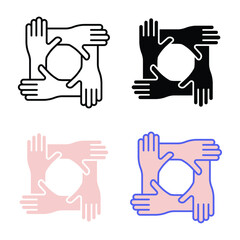 Four hand in handshake and holding together for friendship, partnership, and help other. Business, corporate, hand, handshake, teamwork icon. Vector illustration. Design on white background. EPS10