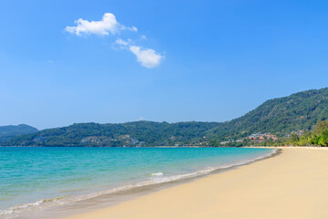 Fototapeta na wymiar Patong Beach with crystal clear water and wave, the most famous tourist destination, Phuket, Thailand