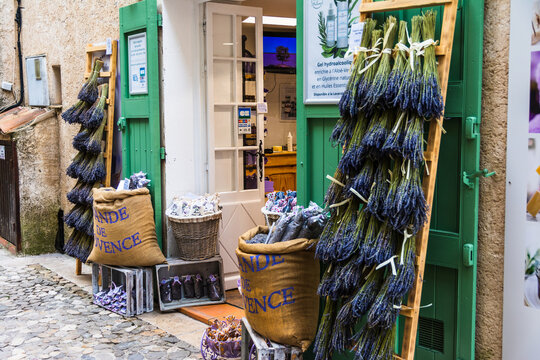 Moustiers Sainte Marie, Provence, Provence Alpes C&ocirc;te d'Azur, France -  August 13, 2021: Medieval village Moustiers Sainte Marie.