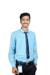 Young indian man showing expression on white background