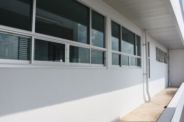 The facade of the building with a balcony