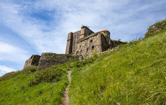 View of Fort Diamond (Forte Diamante) in the city of Genoa, Mura park trail (Parco delle Mura), Genoa, Italy.