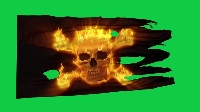 3D Jolly Roger Fire Pirate Flag Loop Graphic Element Green Screen