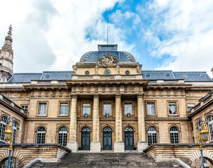 Ornate entrance gate of the Palais de Justice, a courthouse in Paris, France, Europe