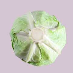 Fresh green cabbage isolated on color background. Organic food.