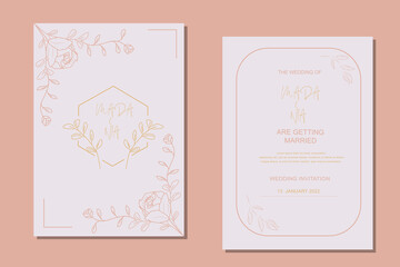 Set of  elegant wedding invitation template frames. Vector style of plant line art, nature art. 