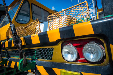 front face of big mobile crane at the seaport
