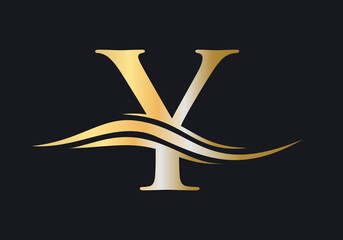 Y letter logo design. Premium Letter Y Logo Design with water wave concept. Y logo vector - obrazy, fototapety, plakaty