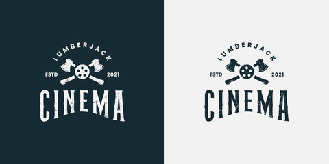 lumberjack woodman cinema logo design vector