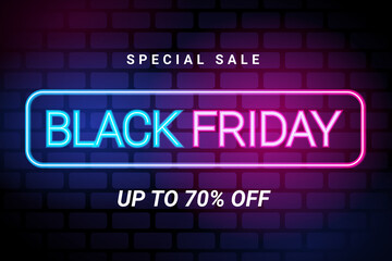 Neon black friday on dark brickwall background vector