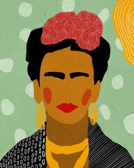 Frida Kahlo vector minimalism illustration. Simple color art