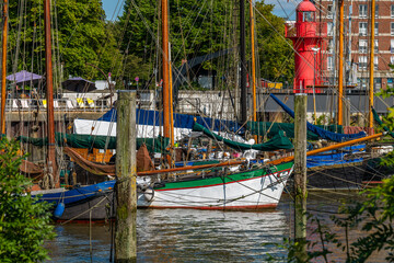 Hamburg, Germany. The Museum Harbor Oevelgoenne (German: Museumshafen Oevelgönne). Around 20 historic ships are moored at the Neumühlen quay.