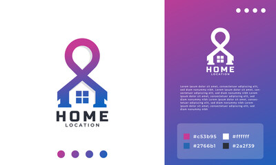 Home Location with Pin Map Bold Style Logo Design Template Element