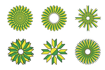 黄色と緑のフラワーモチーフオブジェクトの複数セット