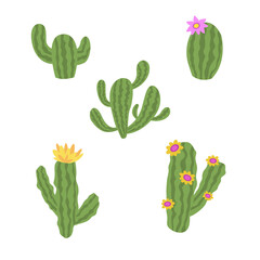 Vector cacti. Cacti for postcards.  Set of cacti, desert plants. Doodle cacti, thorns.
