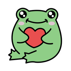 Cute vector frog with a heart. Vector sticker with a frog.