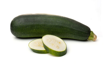 Fresh cutted green zucchini isolated on a white background.