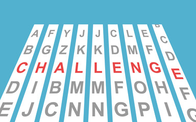 Challenge word lined up from code lock letters rows on blue background. Strategy, opportunity, problem concept. Flat design. Vector illustration. No gradients, no transparency