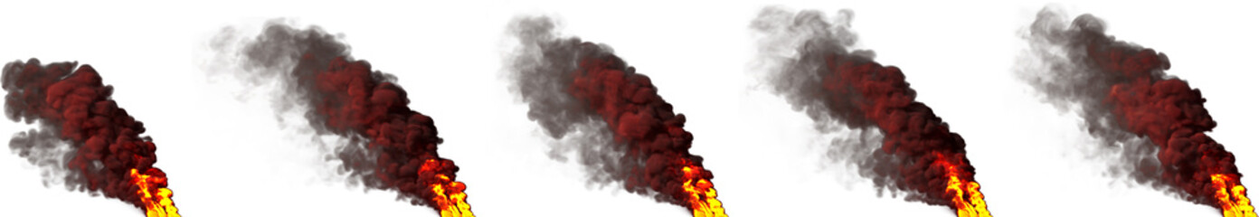 fire, column of smoke on white isolated - creative industrial 3D rendering