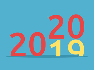 2019 changes for 2020 on blue background. New year, happy, beginning and christmas concept. Flat design. Vector illustration. EPS 8, no transparency