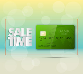 Holiday specials sale & credit bank card banner. Abstract advertising background plastic card icon. Advertising discount poster. online banking tag flyer, Promotional internet shopping sale brochure