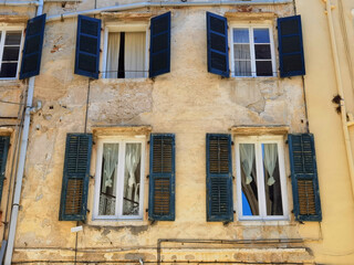 window windows in corfu city greece, old style traditional vintage
