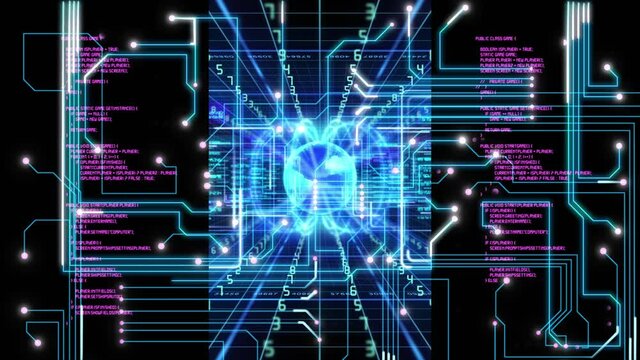 4K Animation futuristic technological digital cyberspace abstract motion background loop.