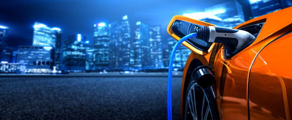 EV charging station for electric car in concept of green energy and eco power produced from...