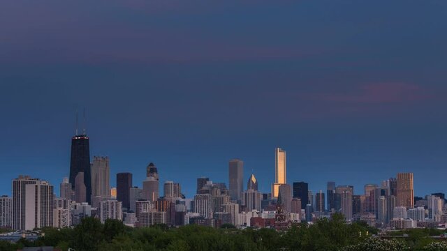 Chicago downtown skyline day to night time lapse transition 4K