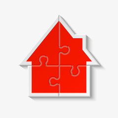Puzzle house presentation. Home puzzles kit banner. Infographic template with explanatory text field for business statistics. puzzle building illustration. Four pieces home