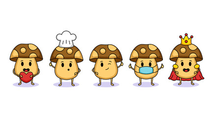 Set of cute mushroom mascot design