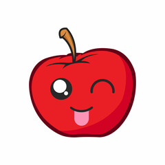Red apple emoticon cartoon sticking out vector graphics